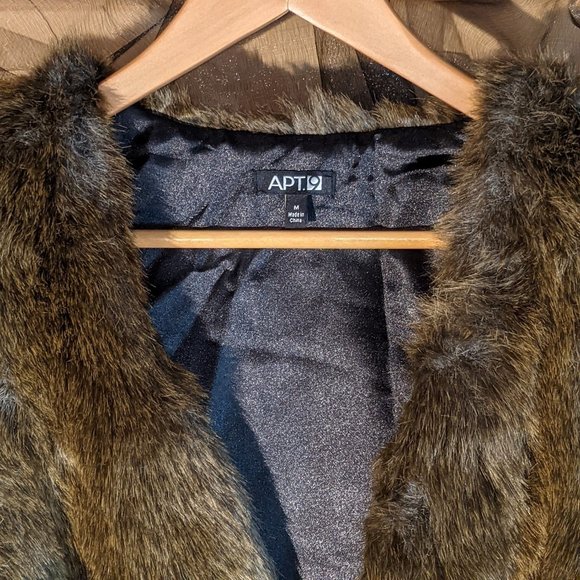 APT 9 Brown Faux Fur Vest with Black Removal Belt - Picture 3 of 10